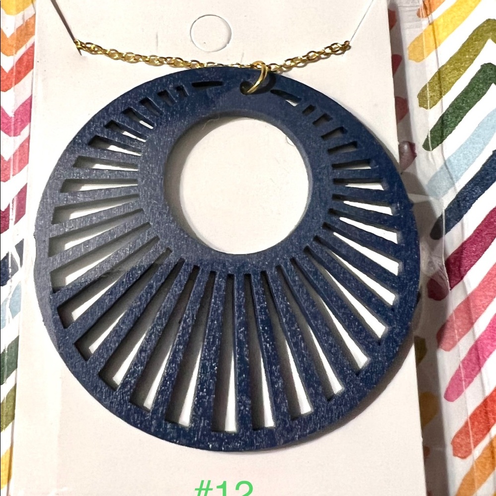 Midnight blue wood pendant necklace